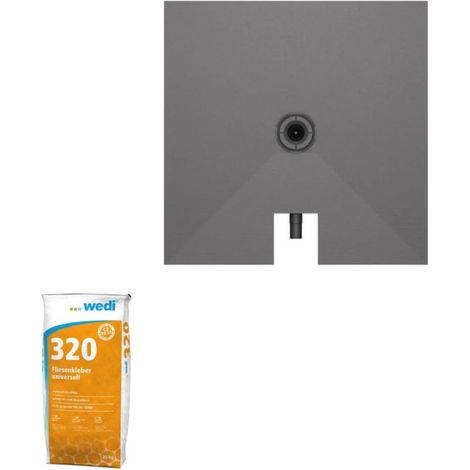 Receveur à carreler 100 x 100 cm WEDI Fundo Plano, bonde intégrée + Colle Wedi 320