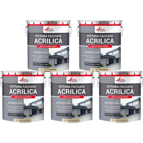 Pittura acrilica per esterni: per facciate esterne e stucco - ARCAFAÇADE RENOV - 5 x 10 L Giallo Paglia - RAL 085 90 30 - ARCANE INDUSTRIES