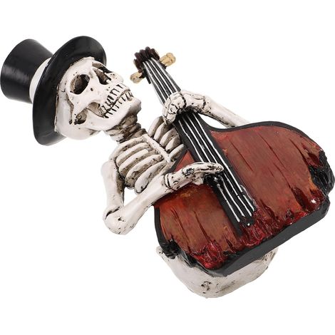 Crâne Résine Statue de Squelette à Exposer Décorative pour Maison Halloween avec Violon pour Fête et Bureau (1/5)