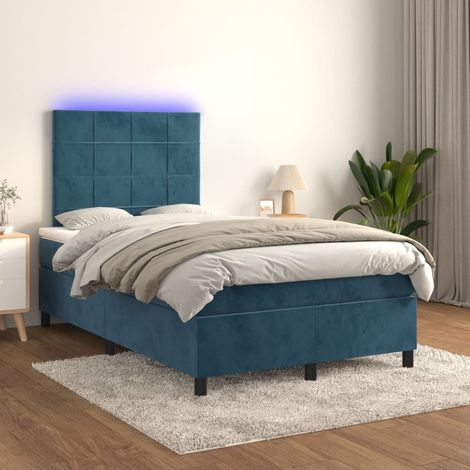 Lit Adulte - Sommier tapissier matelas et LED - Ensemble de lit tapissier - Chambre Intérieur - Bleu foncé 120x200 cm Velours XJDT128913 (1/5)