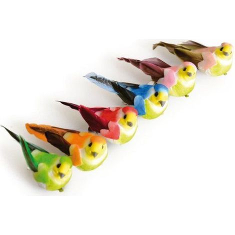 6 OISEAUX COULEUR SUR PINCE - 5X2 CM (1/3)