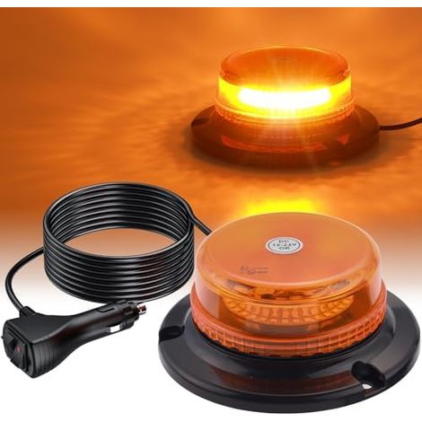Gyrophare LED 36 LED 12-24V Jaune, Aimant, 9 Modes, Câble 5 m, ECE R65 IP65, Auto Camion Tracteur Golf SUV (1/5)