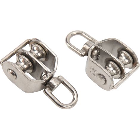 2 Pièces Poulie Double en Acier Inox, Bloc à Poulies M15 pour Câble Acier, Capacité 35KG pour Levage et Suspension (1/5)