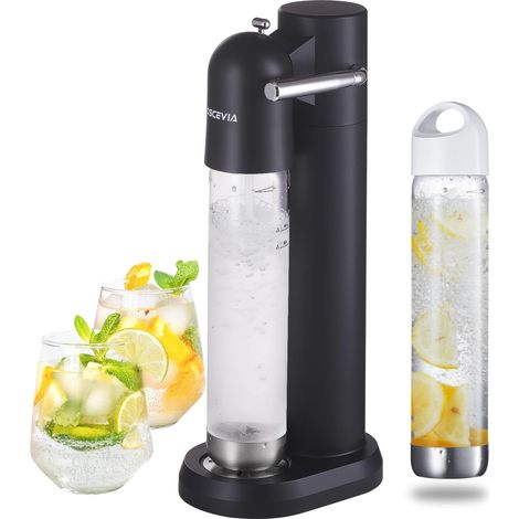 Machine à Eau Gazeuse et à Soda pour la Maison avec 2 Bouteilles sans BPA (1L + 1L) Compatible Cartouches CO2 60L (Non Incluses) Noir (1/5)