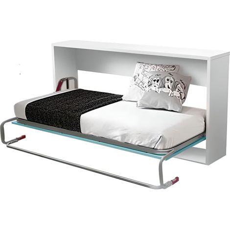 Pegane – Lit d'appoint escamotable blanc 190 x 90 cm – Panneaux de particules mélaminés – Meuble livré en kit – Sommier inclus