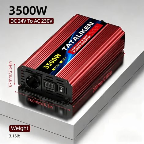 TATALIKEN Reiner Sinuswelle Wechselrichter 3500W 24V auf 230V Spannungswandler für LKW, Wohnmobil, Camping, Notstrom‑ und Off‑Grid‑Stromversorgung