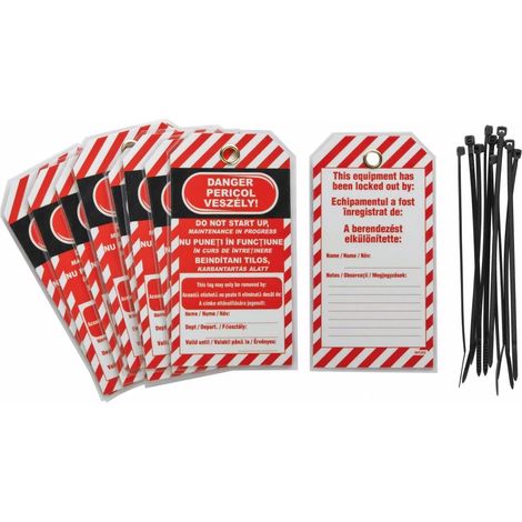 10 étiquettes plastique anglais/roumain/hongrois "NE PAS METTRE EN MARCHE" - THIRARD