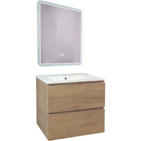 ONDEE - Mueble de baño TRENDY - 60 cm - Madera - 2 Cajones - Espejo ATHENA (1/4)