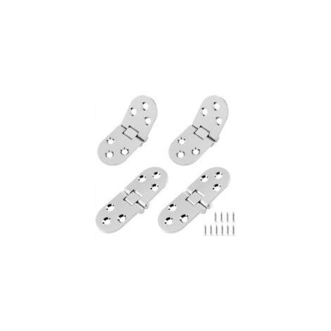 Set di 4 robuste cerniere pieghevoli color argento per tavoli, adatte per macchine da cucire, realizzate in lega di zinco, con viti di fissaggio. - Crezuo