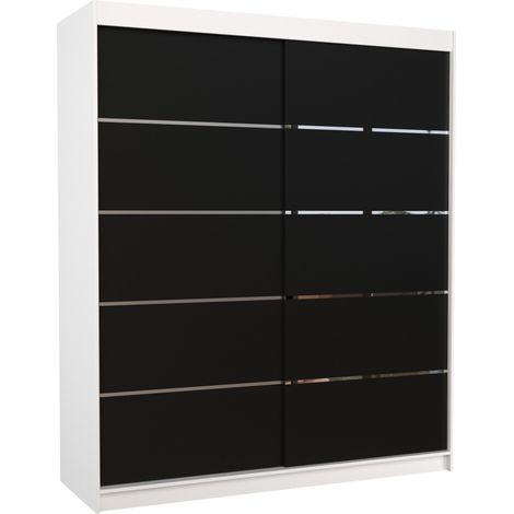 Armoire de chambre à coucher blanche 2 portes coulissantes noir et alu Pimka 180cm (1/5)