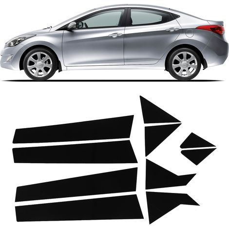 Ensemble de 10 autocollants de montant de fenêtre en polycarbonate noir brillant, style 4D, finition miroir, pour Hyundai Elantra 2012-2016