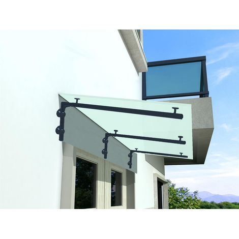 Glaswerk Westfalen - (3L) 230x90 cm Milchglas Glasvordach inkl. Halter RAL7016 (1/4)