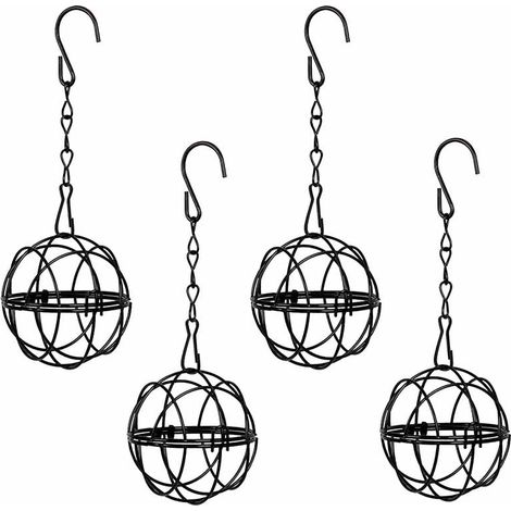 Mangeoire suspendue universelle utilisable toute l'année, avec crochets métalliques, compatible avec les granulés de graisse, spécialement conçue pour nourrir les oiseaux sauvages. (1/4)