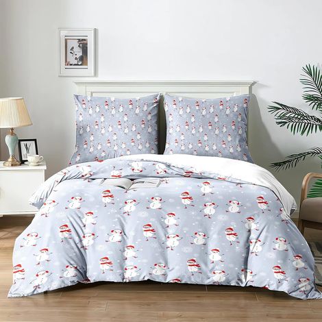Housse de Couette et Parure de Noël pour Enfant - Ensemble de Lit 3 Pièces (200x200 cm + 2x65x65 cm) - Idée Cadeau Parfaite - Microfibre Ultra Douce(R6x200) - 200x200 (1/5)