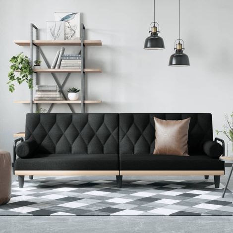 Schlafsofa mit Armlehnen Schwarz Stoff