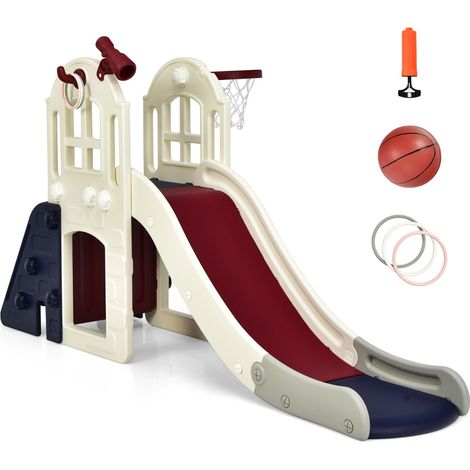 Scivolo grande per bambini 6 in 1 con canestro palla lancio dell'anello e cannocchiale, Set da gioco Blu (1/4)