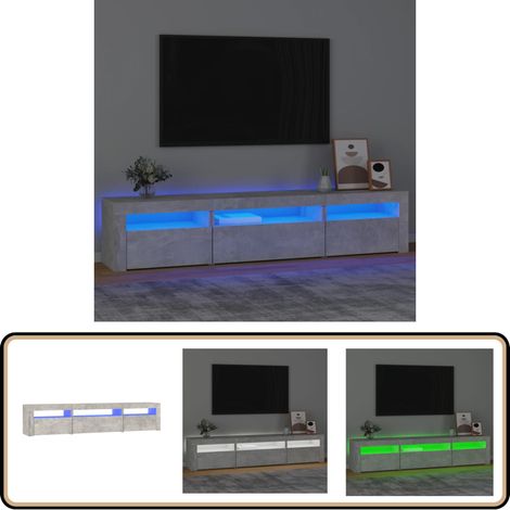 Meuble TV avec lumières LED Gris béton 195x35x40 cm - Meubles Tv - Meuble Tv - Télévision - Luminaire Led - Éclairage Rgb (1/5)