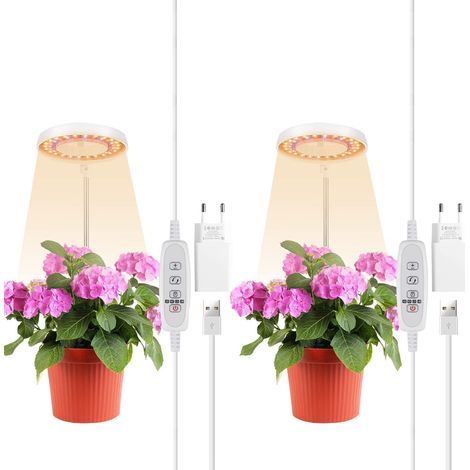 Luce da giardino a LED a spettro completo, luce da coltivazione per interni con caricabatterie USB e timer automatico da 4/8/12/18 ore, luce da giardino a LED con 3 modalità di illuminazione e 5 livel