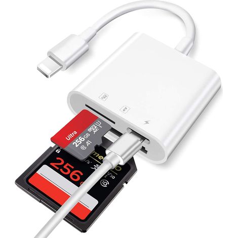Lecteur de cartes Lightning vers SD/Micro, adaptateur lecteur de cartes mémoire 3-en-1 pour iPhone/iPad, visualiseur de cartes SD (1/3)