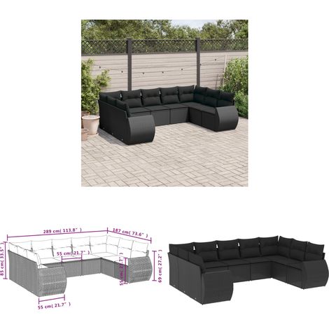 Salon de jardin 9 pcs avec coussins noir résine tressée - Ensemble Salon De Jardin - Mobilier Extérieur - Résine Tressée - Rotin Synthétique - Meuble De Jardin - Home & Living (1/3)