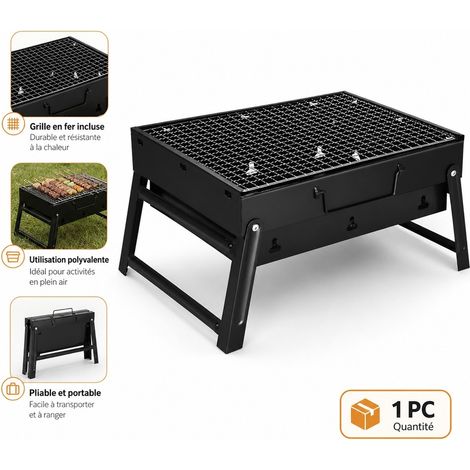 Barbecue Pliant Portable en Fer Noir 35 x 27 x 20 cm - Gril de Camping Charbon de Bois (1/5)