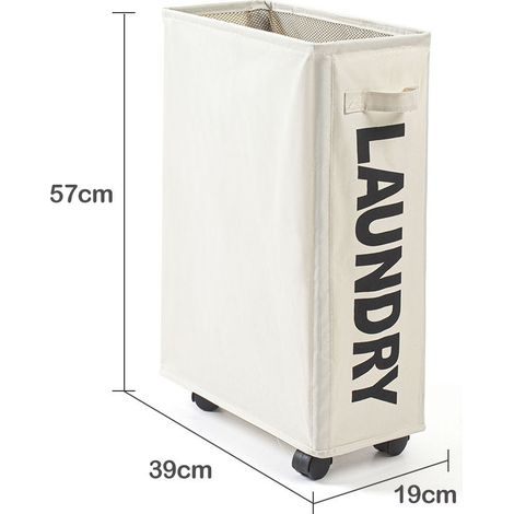 42 Liter Wäschekorb, zusammenklappbar, Beige, mit 4 Rädern, Wäschesammler, rechteckiger Wäschekorb zur Aufbewahrung von Kleidung zu Hause
