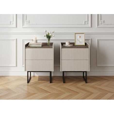 BOBOCHIC - Lot de 2 chevets LOUNA 2 tiroirs avec LED (1/5)