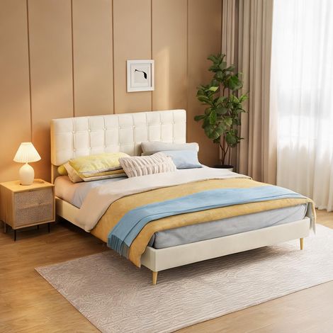 Tête de lit beige en velours 205 x 160 x 104 cm (1/5)