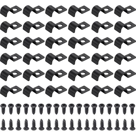 40Pcs 10mm(3/8") Attache-Tuyau A Un Trou, Supports Rigides En U Collier Conduit Lourd En Acier Au Carbone Avec Vis Auto-Taraudeuses Pour Fixation Tube Cable Fil Cordon, Noir (1/5)