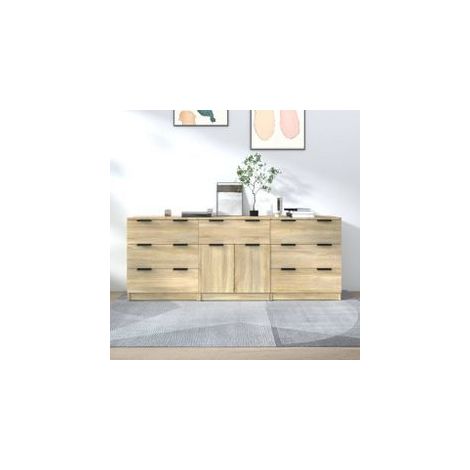 Buffets 3 pcs Chêne sonoma Bois d'ingénierie (1/5)