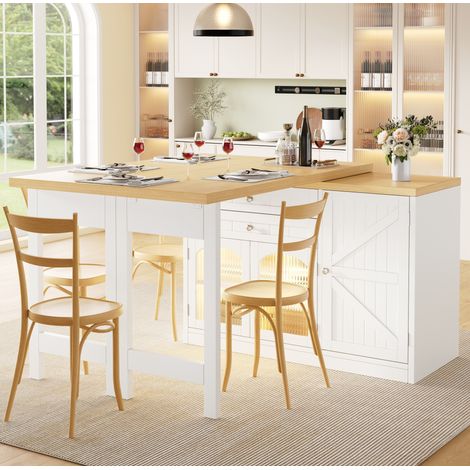 MEUBLIV Table îlot de cuisine extensible 120 cm blanc – plateau rotatif, sans matelas (1/5)