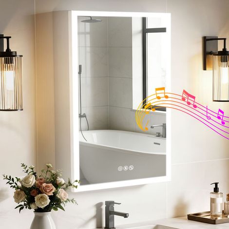 LED Aluminum Bathroom Medicine Cabinet with Bluetooth Speaker, Socket