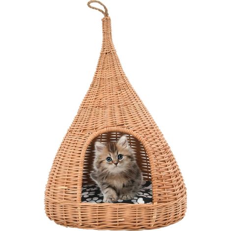 Katzenhaus mit Kissen 40x60 cm Naturweide Tipi
