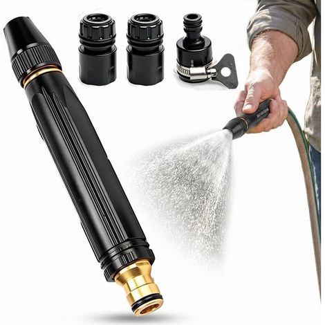 Lance Haute Pression pour Tuyau d'Arrosage, Buse Haute Pression Jet Puissant, Pistolet Arrosage Haute Pression avec Adaptateurs Universels pour Jardin Nettoyage