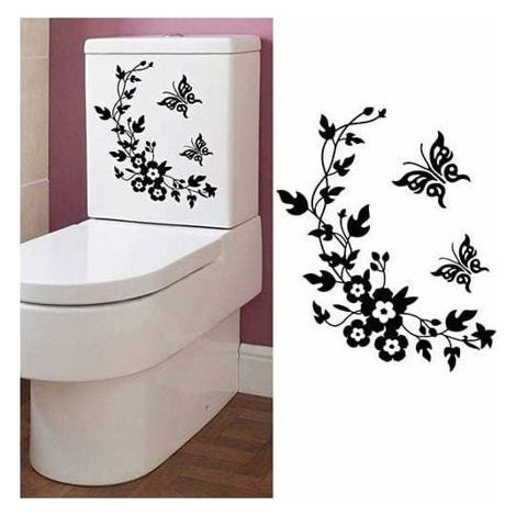 Autocollant mural papillon noir pour salle de bain – Dekoration für Toiletten, feuchtigkeitsbeständig und langlebig