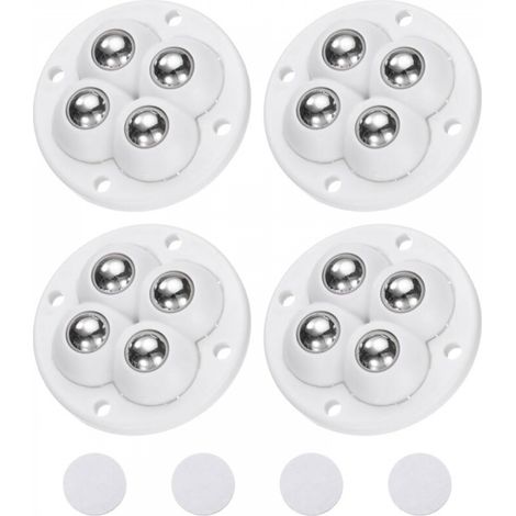 Lot de 4 roulettes pivotantes autocollantes, rotation à 360 degrés, universelles, pour meubles, poubelles (blanc, 4 billes en acier) (1/5)