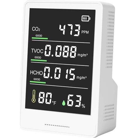 Compteur de particules de poussière professionnel, Testeur de moniteur de qualité de l'air détecteur de CO2 CO2, TVOC, HCHO, compteur de particules d'humidité et de température for voiture à domicile (1/5)