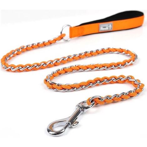 Guinzaglio anti-masticazione per cani - Maglie in metallo - Arancione (1/4)