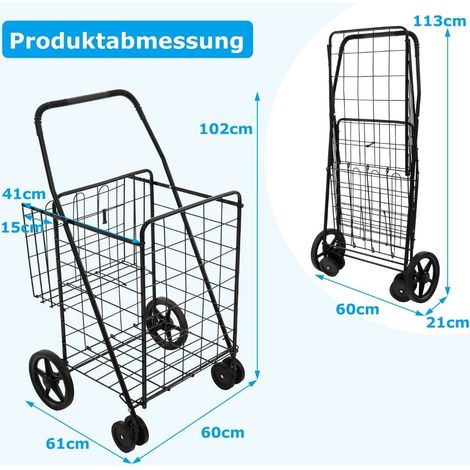 COSTWAY Chariot Courses Pliable 4 Roues - 126L 150kg Cadre Métal Argent Chariot Pliant Supermarché