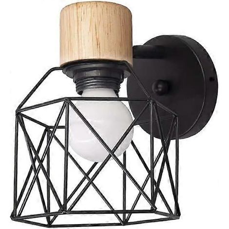 Applique murale LED nordique noire, en bois d'hévéa, culot E27, sans ampoule. (1/5)