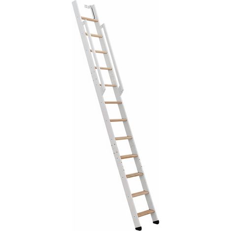 Echelle Direct – Échelle escamotable blanche 8 marches – Hauteur 1.99m – Largeur 36cm – Marches en bois d'épicéa antidérapantes – STRONG200BL