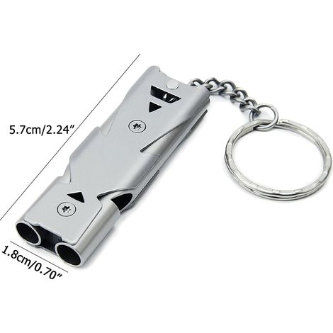 Sifflet de survie d'urgence à double tube, sifflet à décibels élevés avec porte-clés pour le camping, la randonnée et les sports de plein air (1/5)