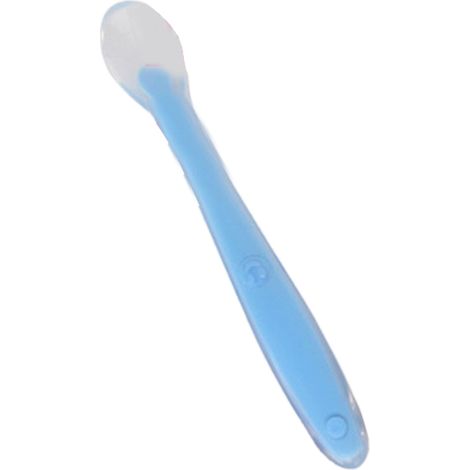 Cuillère pour bébé en silicone de sécurité, idéale pour l'apprentissage de l'alimentation des tout-petits (bleu lac). (1/2)