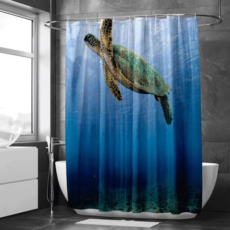 Rideau de douche motif monde sous-marin aquarelle, tissu salle de bain imperméable, 90x180 cm (1/5)