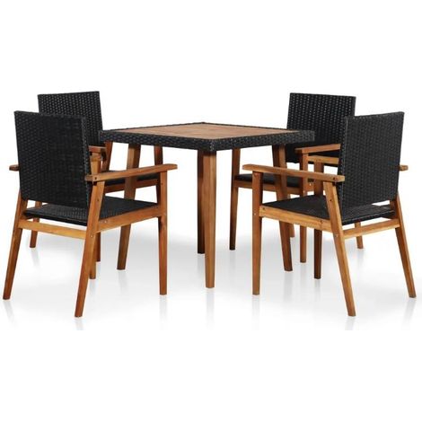 Table carrée et 4 chaises de jardin acacia clair et résine tressée Vidot (1/5)