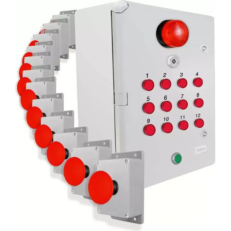 Système identification alerte sans-fil 300m - 12 boutons coup de poing / Sirène / Flash / LEDs / Bouton d'arrêt (DA600+)