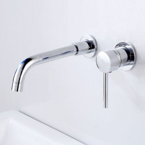 ZVD Robinet de Lavabo Mural, Mitigeur Mural en Laiton Haut de Qualité, Robinet Salle de Bains Encastré, Robinet Froid et Chaud Rotation à 360°, Argenté (1/5)