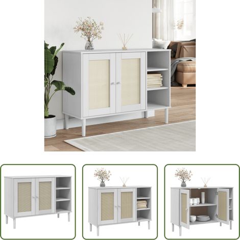vidaXL Bois de pin -  Buffet SENJA aspect rotin blanc 112x40x80cm bois massif de pin (1/5)