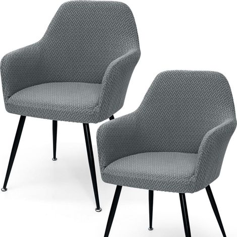 Housses de chaise extensibles avec accoudoirs, motif jacquard, lot de 2, gris (1/5)