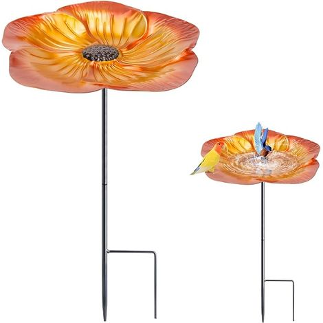 Iron Bird Feeder Flower Shaped Outdoor Bird Drinker on Stand Frost Resistant Bird Bath Large Standing with for Yard, Garden, Lawn (1/5)